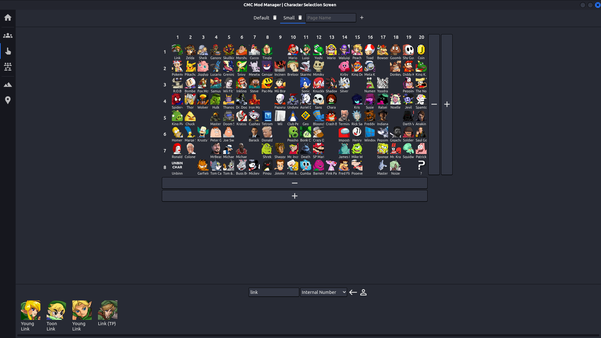 A screenshot of CMC Mod Manager's Character Selection Screen management tab